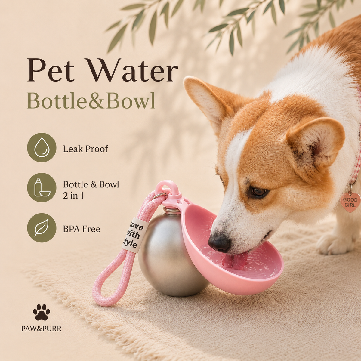 Portable 2-in-1 Pet Water Bottle&Bowl